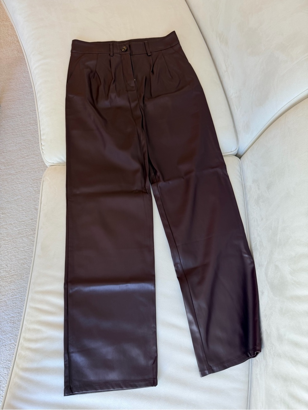 Vici Chocolate Burgundy Faux Leather Wide-Leg Pants